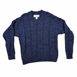 Vintage GAP Wool Sweater Mens Medium Navy Speckled Knit V Neck Grandpa Cozy 90s